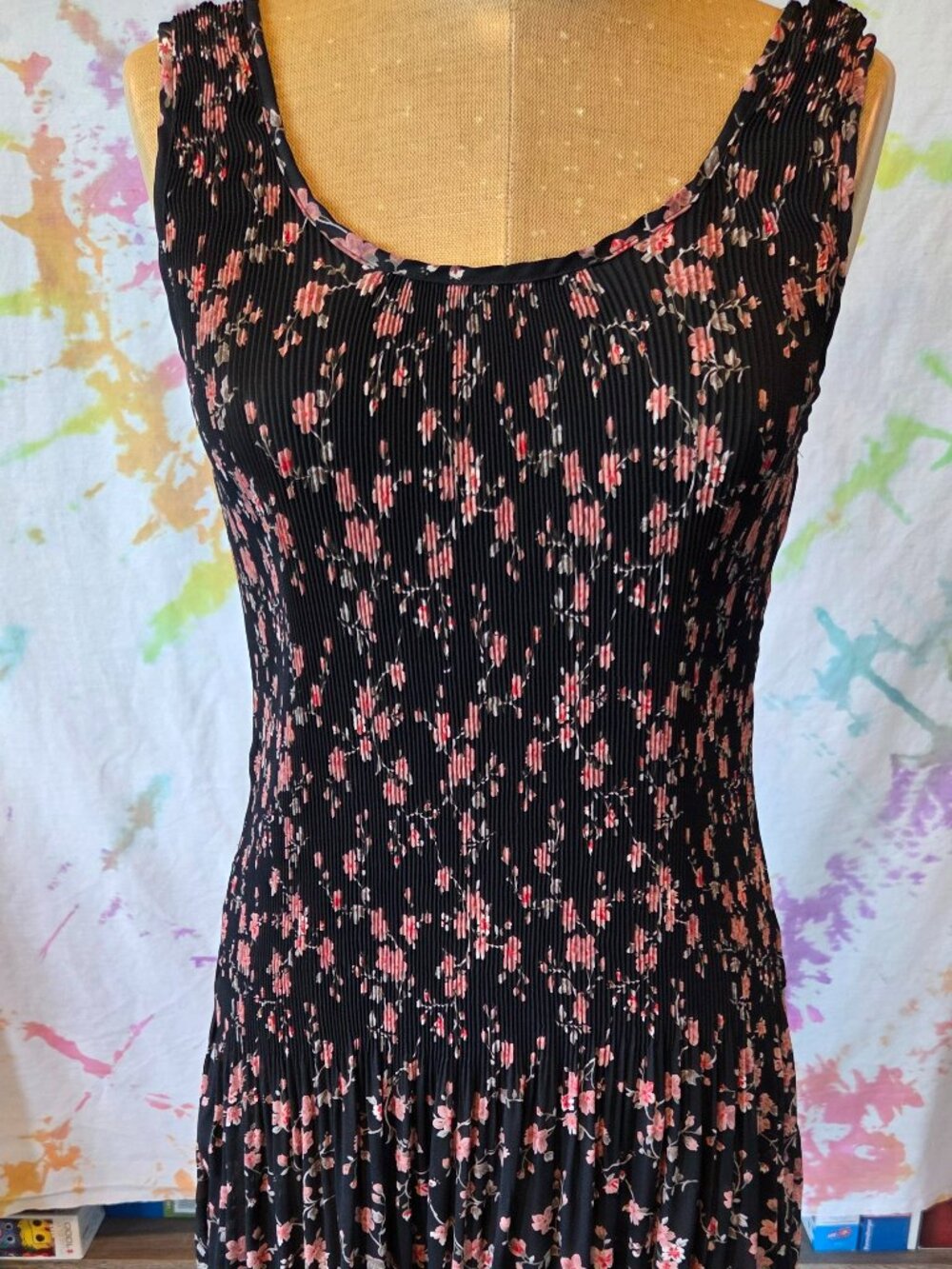 Vintage Pleated Floral Mini Dress